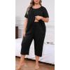 imagePOSESHE Plus Size Pajama for Women Sets Summer Short Sleeve 2 Piece Lounge Sleepwear Ladies Cute Pjs Sets with Pockets 202501black