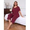 imagePOSESHE Plus Size Pajama for Women Sets Summer Short Sleeve 2 Piece Lounge Sleepwear Ladies Cute Pjs Sets with Pockets 202502wine Red