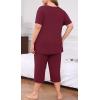 imagePOSESHE Plus Size Pajama for Women Sets Summer Short Sleeve 2 Piece Lounge Sleepwear Ladies Cute Pjs Sets with Pockets 202502wine Red
