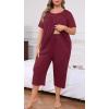 imagePOSESHE Plus Size Pajama for Women Sets Summer Short Sleeve 2 Piece Lounge Sleepwear Ladies Cute Pjs Sets with Pockets 202502wine Red