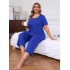 imagePOSESHE Plus Size Pajama for Women Sets Summer Short Sleeve 2 Piece Lounge Sleepwear Ladies Cute Pjs Sets with Pockets 202503royal Blue