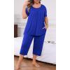 imagePOSESHE Plus Size Pajama for Women Sets Summer Short Sleeve 2 Piece Lounge Sleepwear Ladies Cute Pjs Sets with Pockets 202503royal Blue