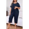 imagePOSESHE Plus Size Pajama for Women Sets Summer Short Sleeve 2 Piece Lounge Sleepwear Ladies Cute Pjs Sets with Pockets 202504navy Blue