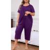 imagePOSESHE Plus Size Pajama for Women Sets Summer Short Sleeve 2 Piece Lounge Sleepwear Ladies Cute Pjs Sets with Pockets 202505purple