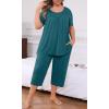 imagePOSESHE Plus Size Pajama for Women Sets Summer Short Sleeve 2 Piece Lounge Sleepwear Ladies Cute Pjs Sets with Pockets 202508grey Blue