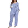 imagePOSESHE Womens Plus Size Pajama Sets Long Sleeve 2 Piece Crew Neck Lounge Sleepwear Ladies Cute Pjs Sets with Pockets 2025Blue Floral