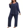 imagePOSESHE Womens Plus Size Pajama Sets Long Sleeve 2 Piece Crew Neck Lounge Sleepwear Ladies Cute Pjs Sets with Pockets 2025Navy Blue