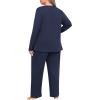 imagePOSESHE Womens Plus Size Pajama Sets Long Sleeve 2 Piece Crew Neck Lounge Sleepwear Ladies Cute Pjs Sets with Pockets 2025Navy Blue