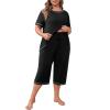 imagePOSESHE Womens Plus Size Pajama Sets Summer Short Sleeve 2 Piece Lounge Sleepwear Ladies Cute Pjs Sets with Pockets 202501black