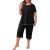 imagePOSESHE Womens Plus Size Pajama Sets Summer Short Sleeve 2 Piece Lounge Sleepwear Ladies Cute Pjs Sets with Pockets 202501black