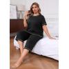 imagePOSESHE Womens Plus Size Pajama Sets Summer Short Sleeve 2 Piece Lounge Sleepwear Ladies Cute Pjs Sets with Pockets 202501black
