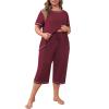 imagePOSESHE Womens Plus Size Pajama Sets Summer Short Sleeve 2 Piece Lounge Sleepwear Ladies Cute Pjs Sets with Pockets 202502wine Red