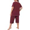 imagePOSESHE Womens Plus Size Pajama Sets Summer Short Sleeve 2 Piece Lounge Sleepwear Ladies Cute Pjs Sets with Pockets 202502wine Red