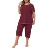 imagePOSESHE Womens Plus Size Pajama Sets Summer Short Sleeve 2 Piece Lounge Sleepwear Ladies Cute Pjs Sets with Pockets 202502wine Red
