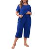 imagePOSESHE Womens Plus Size Pajama Sets Summer Short Sleeve 2 Piece Lounge Sleepwear Ladies Cute Pjs Sets with Pockets 202503royal Blue
