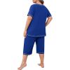 imagePOSESHE Womens Plus Size Pajama Sets Summer Short Sleeve 2 Piece Lounge Sleepwear Ladies Cute Pjs Sets with Pockets 202503royal Blue