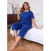 imagePOSESHE Womens Plus Size Pajama Sets Summer Short Sleeve 2 Piece Lounge Sleepwear Ladies Cute Pjs Sets with Pockets 202503royal Blue