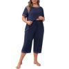 imagePOSESHE Womens Plus Size Pajama Sets Summer Short Sleeve 2 Piece Lounge Sleepwear Ladies Cute Pjs Sets with Pockets 202504navy Blue