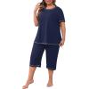 imagePOSESHE Womens Plus Size Pajama Sets Summer Short Sleeve 2 Piece Lounge Sleepwear Ladies Cute Pjs Sets with Pockets 202504navy Blue