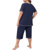 imagePOSESHE Womens Plus Size Pajama Sets Summer Short Sleeve 2 Piece Lounge Sleepwear Ladies Cute Pjs Sets with Pockets 202504navy Blue