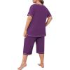 imagePOSESHE Womens Plus Size Pajama Sets Summer Short Sleeve 2 Piece Lounge Sleepwear Ladies Cute Pjs Sets with Pockets 202505purple