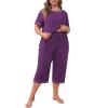 imagePOSESHE Womens Plus Size Pajama Sets Summer Short Sleeve 2 Piece Lounge Sleepwear Ladies Cute Pjs Sets with Pockets 202505purple
