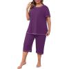 imagePOSESHE Womens Plus Size Pajama Sets Summer Short Sleeve 2 Piece Lounge Sleepwear Ladies Cute Pjs Sets with Pockets 202505purple