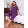 imagePOSESHE Womens Plus Size Pajama Sets Summer Short Sleeve 2 Piece Lounge Sleepwear Ladies Cute Pjs Sets with Pockets 202505purple
