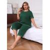 imagePOSESHE Womens Plus Size Pajama Sets Summer Short Sleeve 2 Piece Lounge Sleepwear Ladies Cute Pjs Sets with Pockets 202506green