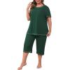 imagePOSESHE Womens Plus Size Pajama Sets Summer Short Sleeve 2 Piece Lounge Sleepwear Ladies Cute Pjs Sets with Pockets 202506green