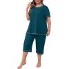 imagePOSESHE Womens Plus Size Pajama Sets Summer Short Sleeve 2 Piece Lounge Sleepwear Ladies Cute Pjs Sets with Pockets 202508grey Blue