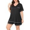 imagePOSESHE Womens Plus Size Pajama Sets Summer Short Sleeve 2 Piece Lounge Sleepwear Short Pants Pjs Sets with Pockets 202501black