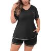 imagePOSESHE Womens Plus Size Pajama Sets Summer Short Sleeve 2 Piece Lounge Sleepwear Short Pants Pjs Sets with Pockets 202501black