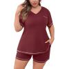 imagePOSESHE Womens Plus Size Pajama Sets Summer Short Sleeve 2 Piece Lounge Sleepwear Short Pants Pjs Sets with Pockets 202502wine Red