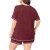 imagePOSESHE Womens Plus Size Pajama Sets Summer Short Sleeve 2 Piece Lounge Sleepwear Short Pants Pjs Sets with Pockets 202502wine Red