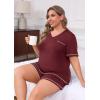 imagePOSESHE Womens Plus Size Pajama Sets Summer Short Sleeve 2 Piece Lounge Sleepwear Short Pants Pjs Sets with Pockets 202502wine Red