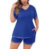 imagePOSESHE Womens Plus Size Pajama Sets Summer Short Sleeve 2 Piece Lounge Sleepwear Short Pants Pjs Sets with Pockets 202503royal Blue