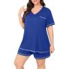 imagePOSESHE Womens Plus Size Pajama Sets Summer Short Sleeve 2 Piece Lounge Sleepwear Short Pants Pjs Sets with Pockets 202503royal Blue