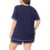 imagePOSESHE Womens Plus Size Pajama Sets Summer Short Sleeve 2 Piece Lounge Sleepwear Short Pants Pjs Sets with Pockets 202504navy Blue