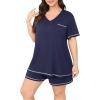 imagePOSESHE Womens Plus Size Pajama Sets Summer Short Sleeve 2 Piece Lounge Sleepwear Short Pants Pjs Sets with Pockets 202504navy Blue