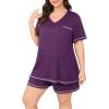 imagePOSESHE Womens Plus Size Pajama Sets Summer Short Sleeve 2 Piece Lounge Sleepwear Short Pants Pjs Sets with Pockets 202505purple