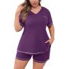 imagePOSESHE Womens Plus Size Pajama Sets Summer Short Sleeve 2 Piece Lounge Sleepwear Short Pants Pjs Sets with Pockets 202505purple
