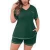 imagePOSESHE Womens Plus Size Pajama Sets Summer Short Sleeve 2 Piece Lounge Sleepwear Short Pants Pjs Sets with Pockets 202506green