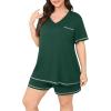 imagePOSESHE Womens Plus Size Pajama Sets Summer Short Sleeve 2 Piece Lounge Sleepwear Short Pants Pjs Sets with Pockets 202506green