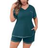 imagePOSESHE Womens Plus Size Pajama Sets Summer Short Sleeve 2 Piece Lounge Sleepwear Short Pants Pjs Sets with Pockets 202508grey Blue