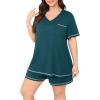 imagePOSESHE Womens Plus Size Pajama Sets Summer Short Sleeve 2 Piece Lounge Sleepwear Short Pants Pjs Sets with Pockets 202508grey Blue