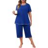 imagePOSESHE Womens Plus Size Pajama Sets Summer Short Sleeve 2 Piece Lounge Sleepwear Ladies Cute Pjs Sets with Pockets 202503royal Blue