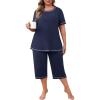 imagePOSESHE Womens Plus Size Pajama Sets Summer Short Sleeve 2 Piece Lounge Sleepwear Ladies Cute Pjs Sets with Pockets 202504navy Blue
