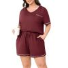 imagePOSESHE Womens Plus Size Pajama Sets Summer Short Sleeve 2 Piece Lounge Sleepwear Short Pants Pjs Sets with Pockets 202502wine Red