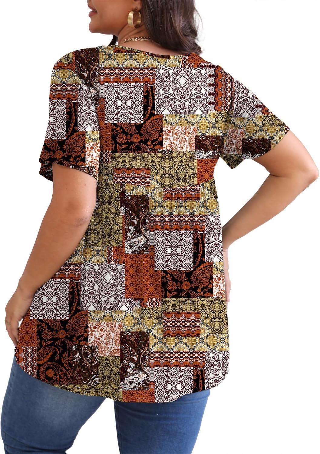 imagePOSESHE Womens Plus Size Tops 2025 Summer Short Sleeves Tunic Tops Casual VNeck Wrap Shirts Cute Dressy Work Blouses L4XLMix Color